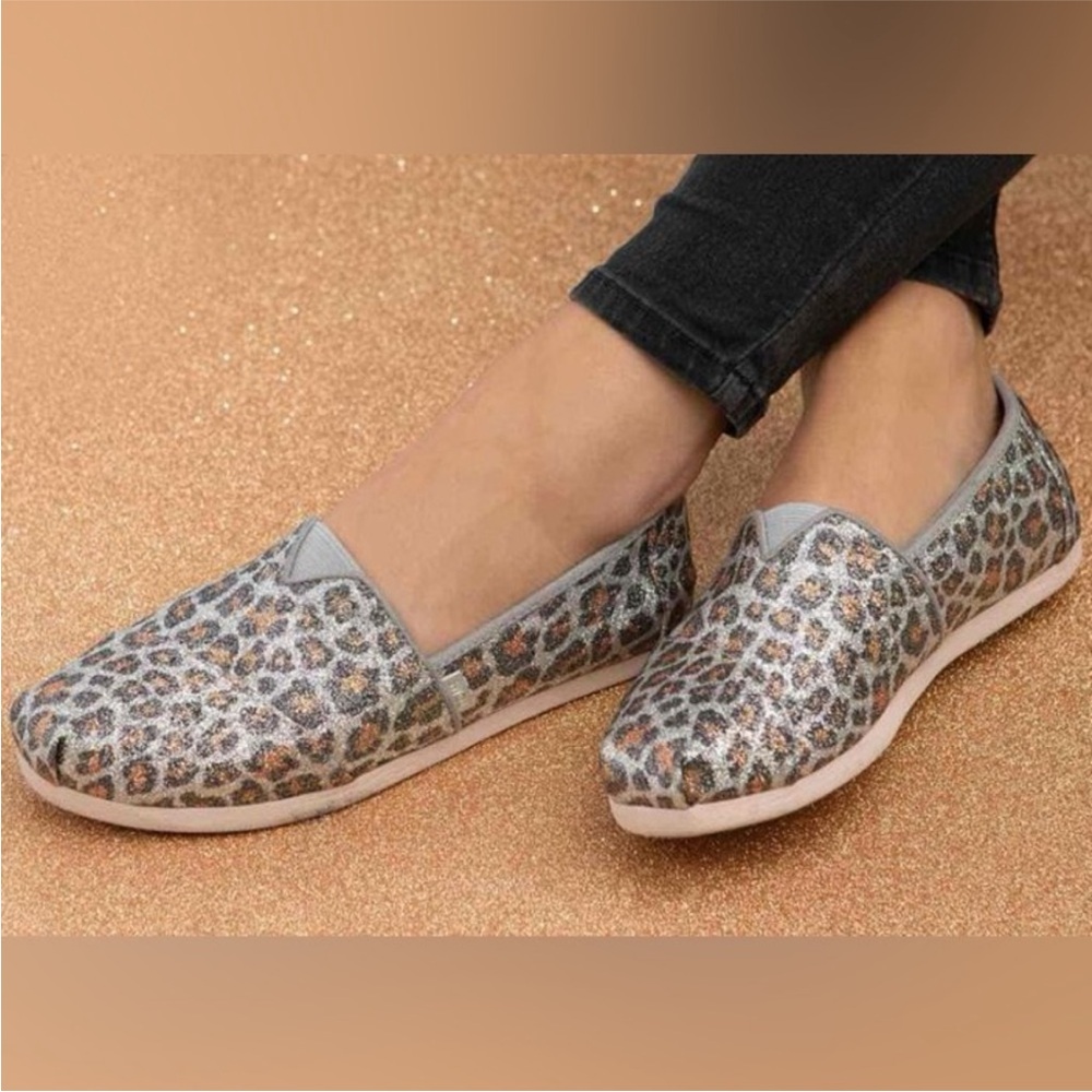 TOMS Alpargata Silver Glitter Cheetah‎ Print Shoes Size 6.5